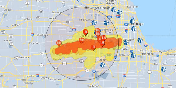 Storm+ Storm swath illustrating a hail storm