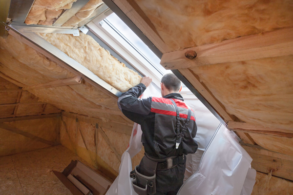 Residential contractor installing skylight on home project.